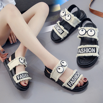 Thick bottom sandals women Summer 2021 new Korean version 100 hitch Pine Cakes Flat Bottom Casual Non-slip Junior High School High School Raw Shoes Woman