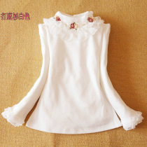 Korean version of the new 2021 girls white bottoming shirt winter plus velvet thickened childrens long-sleeved t-shirt girls top autumn and winter