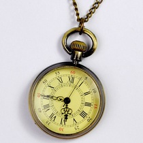 Fashion retro round gold dial pocket watch small bronze color Roman scale quartz pocket watch 6014