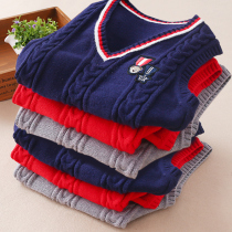 Boy vest 2021 autumn and winter children wool vest college style Big Boy plus velvet padded sweater sweater