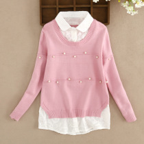 2019 Spring and Autumn Clothing Girls Sweater Yang Gas Knitted Sweater Two Head Sweater