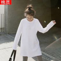 Spring and Autumn Korean version of white loose large size cotton long sleeve T-shirt female autumn collar long pullover base shirt women tide