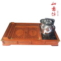 Mahogany tea tray Huanghuali four-in-one tea set with electromagnetic stove set Large drainage tray Solid wood tea table