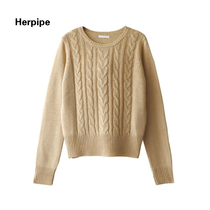 HERPIPE-1129 New Street temperament ladies twist sweater pullover round neck solid color long sleeve cashmere sweater
