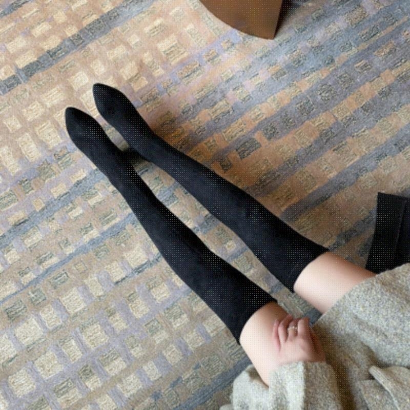 2021 Spring and Autumn Winter New knee long tube boots thick and thin boots Joker single boots high heels autumn women