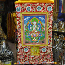 Buddhist supplies Regong hand-painted thangka four-arm Guanyin hand-painted thangka mineral raw material hand-painted thangka