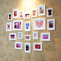 Warm heart-shaped solid wood photo wall Living room decoration photo wall Photo frame wall Love-shaped wedding photo creative combination