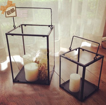  Wedding decoration Retro American candlestick wind lamp Black wrought iron flower glass greenhouse