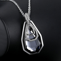 European and American retro high-grade long sweater chain Japan and South Korea imported jewelry Tarot square crystal rhinestone pendant necklace