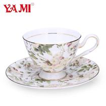 YAMI Yami Yongfeng camellia pair cup European-style high-end bone China coffee cup Cappuccino flower tea cup gift box