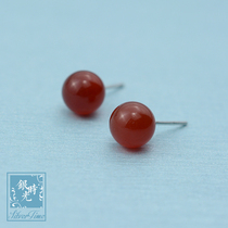 Silver time S925 sterling silver earrings red agate ball earrings creative temperament fashion personality men and women small earrings