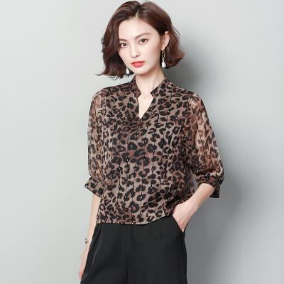 Loose chiffon shirt mid-sleeve women 2020 Summer new seven-point sleeve ladies foreign style small shirt fashion BAO WEN coat Spring
