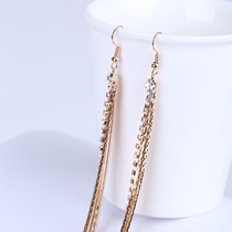 Korean fashion long tassel exaggerated bridal rhinestone earrings earrings earrings women without pierced ears ear clip ear jewelry