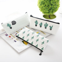 Korean small fresh canvas pen bag Cute cactus zipper student stationery bag Pencil storage bag Change bag