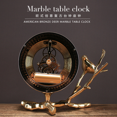 Light luxury v creative fashion pure copper clock American modern simple living room table clock bird copper clock home ornaments