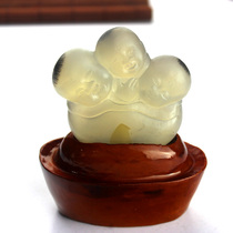 Fine natural horse agate solitary ice ice natural hair Silk Fortune Small boy treasure collection grade small ornaments