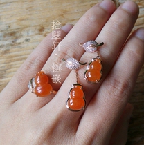 (ten Cuxuan-inlaid) 18K rose gold emerald Emerald Gourd Ring Earnail Inlay Details Link Stay Tucked