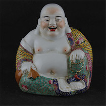  Jingdezhen sculpture porcelain handmade pastel cloth bag Maitreya Buddha Arhat Buddha statue Zeng Longsheng signed antique collection