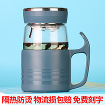 Fuguang glass Portable water cup with handle Office cup with lid Filter cup Mens and womens tea household flower tea cup
