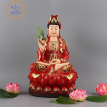 Hand-painted gold lace red dress Avalokitesvara Bodhisattva 12-inch resin Guanyin Buddha statue Western Three Saints