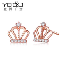 A thousand gold fashion elegant rose 18K gold Small Diamond Crown earrings earrings earrings