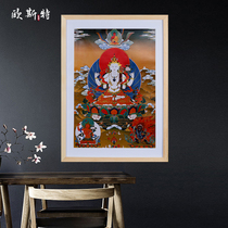 Oster Tibet gilded gilded gilded living room entrance Solid wood decorative painting Four-armed Guanyin three-master Thangka hanging painting