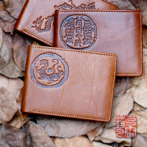 Unisex short first layer cowhide casual wallet Denim retro tide handmade wallet horizontal leather wallet