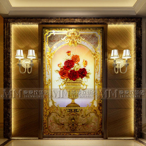 Art glass TV background wall European style Xuanguang aisle background living room screen partition deep carved glass