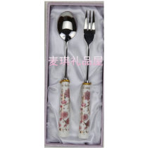 TOPMATE Korea Imports Kitchen Beauty Cutlery 24k Gilded Edge Wedding Gift Rich flowers spoon fork 2P gift box