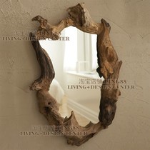 Solid wood profiled retro hanging mirror original eco log Nordic antique hanging wall wearing clothing mirror clothing shop floor mirror