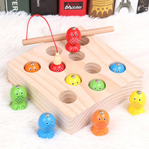 3D three-dimensional magnetic fishing game Baby children 1-2-3 years old baby boys and girls educational desktop wooden toys