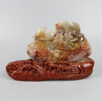  Smooth sailing boat natural Qingtian stone carving decoration Shoushan Jinchanghua to profit and avoid disaster flower pot tank fish tank recommended