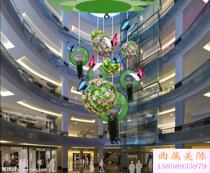 Beauty Chen hanging decoration indoor net red beat card iron art ball simulation flower landscape arrangement opening shop Qing 80cm grass sphere