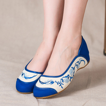 2021 summer style old Beijing cloth shoes womens shoes tendon bottom womens shoes inner heightening ethnic style single shoes blue and white porcelain