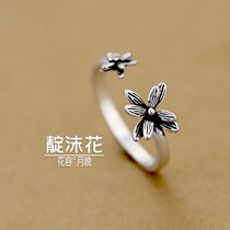 s925 retro Thai silver flower ring solid four leaves small flower ring sweet and beautiful temperament index finger ring tail ring ornament