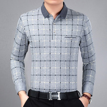 Spring Autumn Pecking Wood Birds Middle-aged Men Long Sleeve T-shirt In Old Age Loose Mens Plaid Real Pocket Dad Dress Compassionate