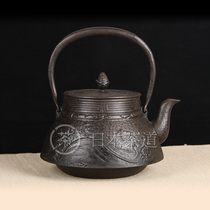 Japanese Iron Showa 30-year commemorative model Light Light Hall wave thousand bird bird landscape pattern Fuji mountain pine cone picking old iron pot