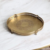 Imported brass hand carved large tray decoration storage dish jewelry plate fruit plate crafts American and French European luxury