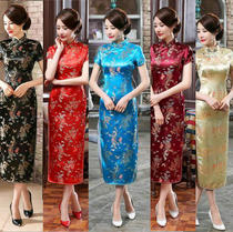 Brocade satin dragon and phoenix long cheongsam Ceremonial Cheongsam Photo ribbon-cutting Tang dress Short sleeve ceremonial dress Long cheongsam