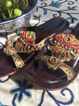 Coffee color Pakistan handmade heavy embroidery thread embroidered beaded slippers Nepal Thailand India Exotic Nivana
