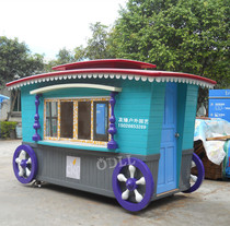 Outdoor anti-corrosion wood mobile kiosk scenic wooden mobile stall milk tea house park stall sales car custom