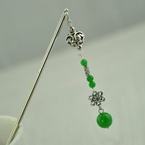 Vintage Original Handmade Green Jade Marrow Seedlings Silver Hollow Tassel Hair Classic Rolling National Style Female Gift