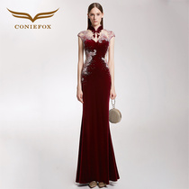 Creative fox high-end banquet evening dress female 2021 new improved cheongsam red dress long cocktail dress skirt