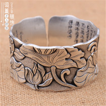 lotus flower bracelet handmade bracelet embossed lotus flower bracelet 999 full silver snowflake sterling silver bracelet vintage