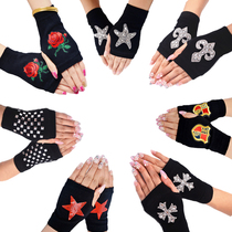 Sailor dance gloves female finger rivet gloves lace gloves with drill half finger performance gloves sunscreen drill wristband