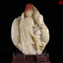 Taiwan Reflux Work Old Pit Fujian Shoushan Stone Junction Crystal Triple Color Smart Sculpture Hibiscus Stone Pendulum Boy Baiyin Guanyin