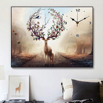 Embroidery new print cross stitch line embroidery elk hanging clock small living room bedroom clock full embroidery simple modern