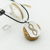 INFINITE INFINITE LOGO EFFECT Corrosion Logo Titanium Steel Leather Rope Necklace