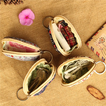 Small pocket bag Japanese and Korean floral fabric coin purse Mens and womens mini zipper coin bag Key bag