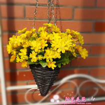 European rattan hanging basket Simulation green plant flower basket Bar cafe decorative flower basket Balcony wall wicker basket